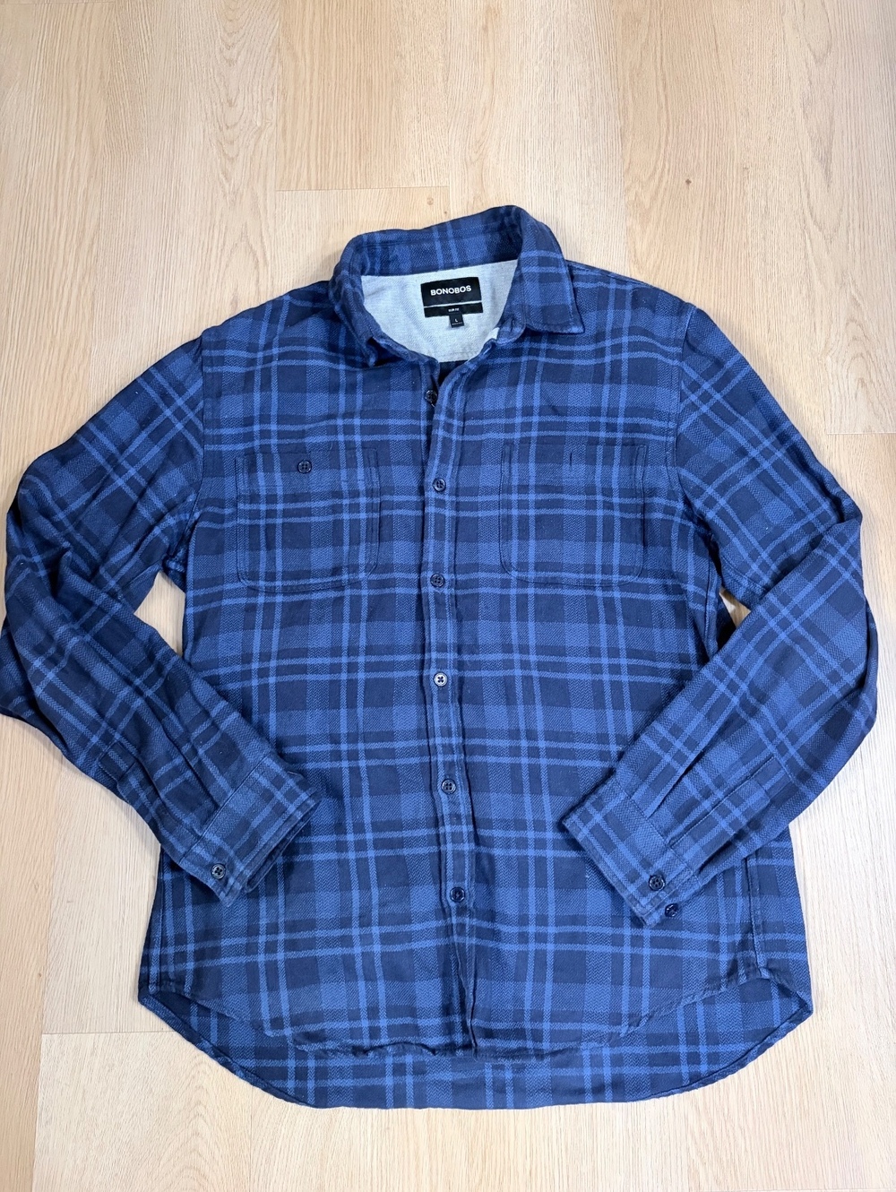 Men’s Bonobos Slim Fit Flannel Shirt Blue Plaid Size Large